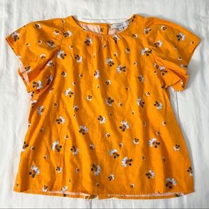 Floral Flutter Sleeve Top w/ Button Back